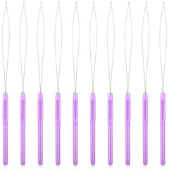 10 Pieces Hair Extension Loop Needle Threader Pulling Hook Tool and Bead Device Tool Black Loop Threader for Hair or Feather Extensions (Black)