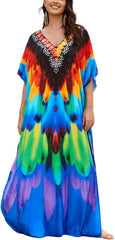 Kaftan Dresses for Women Plus Size Bathing Suit Cover up Batwing Sleeve Caftan Maxi Beach Dress