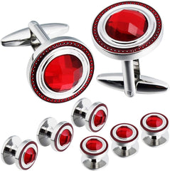HAWSON Crystal Cufflinks and Studs Sets for Men's Tuxedo Shirts,Including One Pair Cufflinks for Men with 5 pcs Studs and Black Gift Boxes Suitable for Christmas,Father's Day,Business