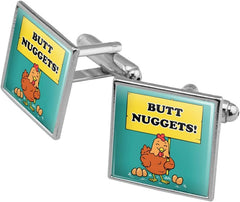GRAPHICS & MORE Butt Nuggets Chicken Eggs Funny Humor Square Cufflink Set - Silver or Gold