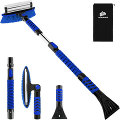 METOWARE 44'' Snow Brush and Ice Scrapers for Car Windshield, Extendable Snow Brush for Car with Ergonomic Foam Grip and 360° Pivoting Brush Head for Car SUV Truck Blue