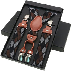 Unisex Vintage Casual Trousers Strap Husband's Gift Leather Alloy Braces Male 4 Clips Suspenders