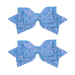 Multicolor Sparkling 5 Inch Glitter Hair Bows - Set of 2 Alligator Clips for Girls, Teens, Toddlers(Silver)