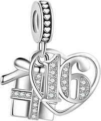 Sparkling Gift Box Anniversary Birthday Love Heart Dangle Charm fits Pandora Charms Moments Bracelets Celebration Bead Cubic Zirconia