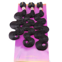 Body Wave Synthetic Hair Weave 3 Hair Bundles 16 18 20 Inches Color 1B Black Synthetic Hair Weft