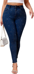 Plus Size Jeans Women Stretchy Skinny High Waisted Jeans Sparkly Rhinestone Sexy Butt Lifting Colombian Denim Pant