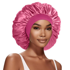 Extra Large Satin Bonnet Hair Cap, 17inches Silk Bonnet for Sleeping, Jumbo Silk Sleep Cap for Women Braids Curly Hair Locs 1Pcs (Black)