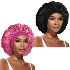 Extra Large Satin Bonnet Hair Cap, 17inches Silk Bonnet for Sleeping, Jumbo Silk Sleep Cap for Women Braids Curly Hair Locs 1Pcs (Black)