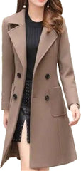 Maiyifu-GJ Women's Winter Long Wool Blend Trench Coat Notched Lapel Double Breasted Pea Coats Business Casual Jacket Overcoat