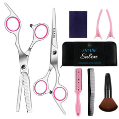 Sirabe 10 PCS Hair Cutting Scissors Set, Professional Haircut Scissors Kit with Cutting Scissors, Thinning Shears, Comb, Cape, Clips, Black Hairdressing Texturizing Shears Set for Barber, Salon, Home