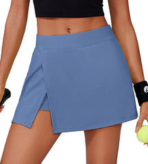 PINSPARK Womens Tennis Skirt High Waisted Mini Skirts with 2 Pockets Side Slit Athletic Golf Skorts for Workout Pickleball