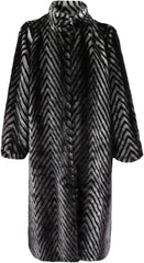 Women Long Thick Warm Soft Gradient Faux Mink Fur Coat Stand Collar Elegant Chic Fluffy Furry Overcoat