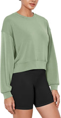 ODODOS Modal Soft Long Sleeve Cropped Sweatshirts for Women Oversized Crew Neck Pullover Crop Top