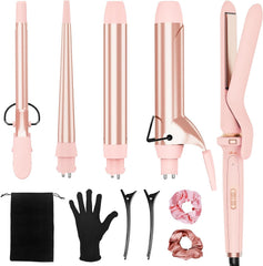 Ufree 5 in 1 Curling Iron with Interchangeable Ceramic Barrels (0.35"-1.25"), Curling Wand Set with Flat Iron Hair Straightener, Instant Heat Up, Dual Voltage Hair Curler, Gifts for Women