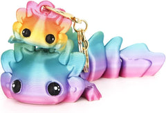 2 Pcs Cute Axolotl Tadpole Fidget Toy, 3D Printed Articulating Axolotl with Keychain Flexible Collectible Set, Fun Gift, Candy Rainbow