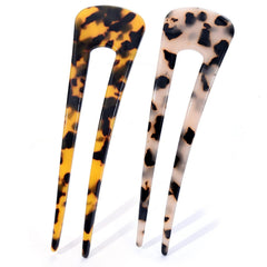Fsmiling French Hair Pins Tortoise Shell U Shaped 2 Prong Hair Sticks Acetate Chignon Pin for Women Hairstyle Accessories 2 Pack