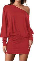 SOLY HUX Women's Long Sleeve Off The Shoulder Dress Y2k Mini Dress Streetwear Music Festival Outfits