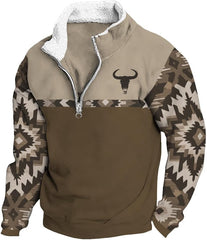 HOTYD Mens Fleece Collar 1/4 Zipper Aztec Sweatshirt Casual Long Sleeve Pullover Western Cowboy Graphic Country Hoodies
