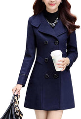 Maiyifu-GJ Women's Winter Long Wool Blend Trench Coat Notched Lapel Double Breasted Pea Coats Business Casual Jacket Overcoat