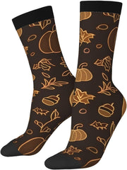 Pumpkin Floral Socks for Men Women Fall Maple Leaf Casual Athletic Crew Socks Warm Cozy Gifts