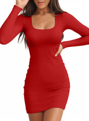 Valiamcep Womens Summer Dresses Square Neck Short Sleeve Ribbed Knit Slim Fitted Basic Bodycon Mini Pencil Dress