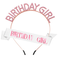 Birthday Sash Birthday Crown for Women, Birthday Girl Sash, Birthday Girl Crown, Glitter Rose Gold Birthday Sash and Crown Rhinestone Headband Set, Happy Birthday Girl Princess Tiara Sash Accessories