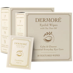 DERMORE 50Pcs Tea Tree Eyelid Cleansing Wipes | Individually Wrapped Wipes | Refreshing Cleanse & Gentle Daily Eyelid Hygiene | Tea Tree Oil Eyelid Cleanser | Gentle Eye Care Solution