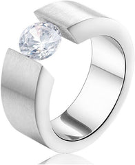 Stainless Steel Cubic Zirconia Ring for Men Women 8mm Wedding Band Promise Statement Ring Simulated Diamond Silver Gold Black Size 7-12