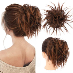 HMD Tousled Updo Messy Bun Hair Piece Hair Extension Ponytail With Elastic Rubber Band Updo Extensions Hairpiece Synthetic Hair Extensions Scrunchies Ponytail Hairpieces for Women