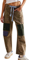 Barrel Jeans Women, Wide Leg Baggy Low Rise Ankle Sweatpant Patchwork Jeans for Woman Cropped Loose Fit Stretchy Trouser