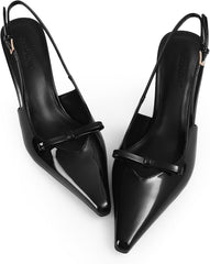 Women's Bow Pumps 2.8 in Kitten Heels Closed Pointed Toe V-Cut Slingback Faux Patent Leather