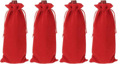 uxcell 4 Pcs Wine Bottle Gift Bags with Drawstrings, Velvet Wine Bags Reusable Liquor Bottle Covers for Wedding Birthday Party, Blue