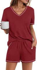 Ekouaer Womens Pajamas Sets Soft 95% Cotton Pjs Short Sleeve Lounge Sets Casual Two Piece Pjs With Pockets