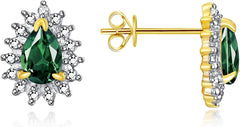 RYLOS 14K Yellow Gold Halo Stud Earrings - 6X4MM Pear Shape Gemstone & Diamonds - Exquisite Birthstone Jewelry