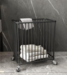 Metal Rolling Laundry Hamper with Wheels Brakes Welded Frame Laundry Basket Cart for Bathroom Room Living Room Space Saver(Black)