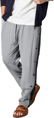 Mens Tear Away Pants Jacquard Snap Button Down Elastic Waist Drawstring Post Surgery Recovery Sweatpants