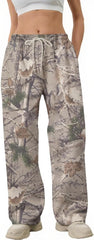 Camo Pants Women Baggy Fleece Y2K Camouflage Cargo Pants High Waisted Wide Leg Drawstring Jogger Sweatpants