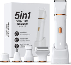5-in-1 Bikini Trimmer for Women, IPX7 Waterproof Electric Razors Shaver, Cordless Body Hair Trimmer, Facial & Pubic Hair Removal, Ceramic Blade (Sky Blue)