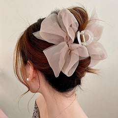 Black Mesh Tulle Bowknot Hair Claw Clips - Large Chiffon Clips for Women's Thick Hair, Elegant Hair Accessories
