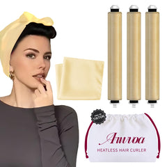 Heatless Hair Curler Heatless Curls Overnight Heatless Blowout with Luxury Cloth Bag satin Scarf, Curling Rod Headband to Sleep in No Heat Curling with (Black, 3Rods)