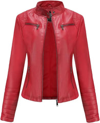 Women'S Faux Leather Jacket Retro Motorcycle Stand Collar Zipper Jacket Slim Casual Street Jacket