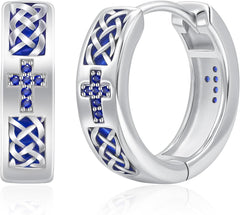 18K Gold Plated 925 Sterling Silver Hoop Earrings for Men Women | Celtic Cross Earring | Viking Runes Jewelry | Hypoallergenic Earring for Sensitive Ears | Lightweight Punk Huggie Earring , Come with Gift Box