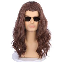 Mens Light Brown Wig Long Curly Wavy Wig Middle Length Brown Mixed Blonde Hair Wig Halloween Cosplay Costume Party Wigs
