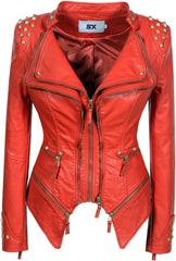 SXHEYUY Women Fashion Leather Coat Snake Print Moto PU Biker Jacket
