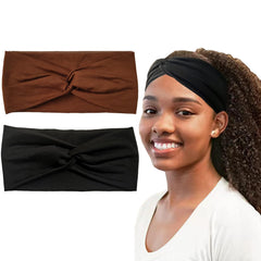 Hjiaruiky 2Pcs Turban Headbands for Women Boho Stretchy Fashion Headbands Fabric Twist Knotted Cloth Cute Thick Headband Head Wraps for Womens Girls Black Leopard