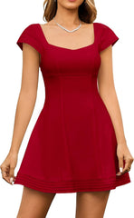 Summer Cap Sleeve Mini Dress Cute Sweetheart Neckline Flowy A Line Short Graduation Dresses for Women