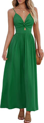 CUPSHE Women Casual Dress Beach Sleeveless V Neck Summer Cutout Spaghetti Straps Formal Maxi Sun Dresses