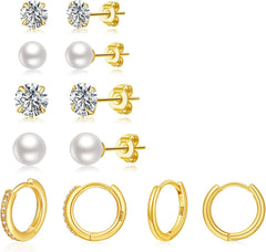 LOUMILEO 6 Pairs Pearl Earrings Set Hypoallergenic Small Sterling Silver Stud Earrings for Women Man 3-10MM Tiny Cartilage Piercing Pearl Studs for Multiple Piercing