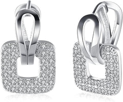 14K Rose Gold Plated CZ Hoop Earrings For Women Men Fashion Cubic Zirconia Geometric Square Earrings