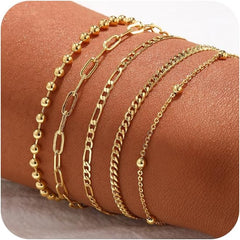Bracelets for Women, Waterproof 14K Gold/Silver Plated Stackable Bracelets for Women Non Tarnish Trendy Dainty Paperclip Figaro Box Herringbone Hand Chain Bracelet Pack Stack Adjustable Jewelry for Women